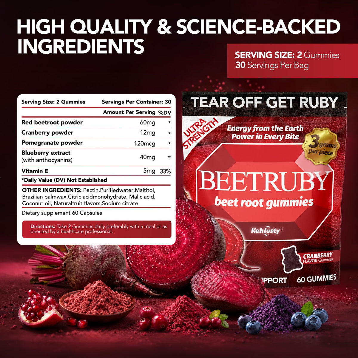 Gummies de racine de betterave KEHLUSTY, vue latérale