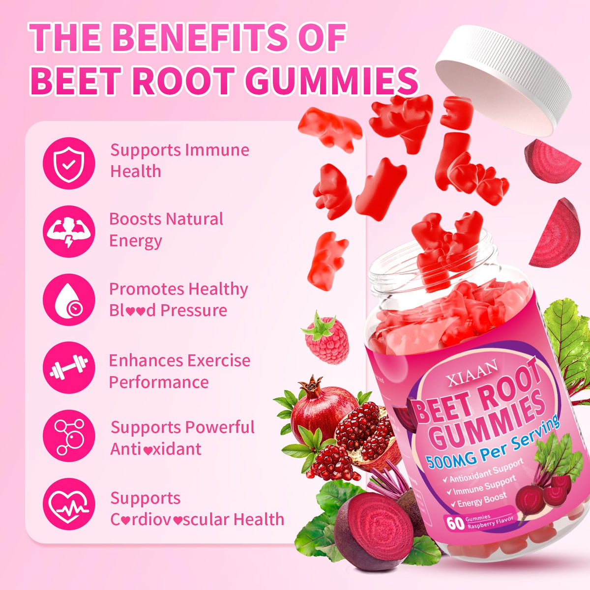 Gummies de racine de betterave XIAAN avec une cuillère à côté