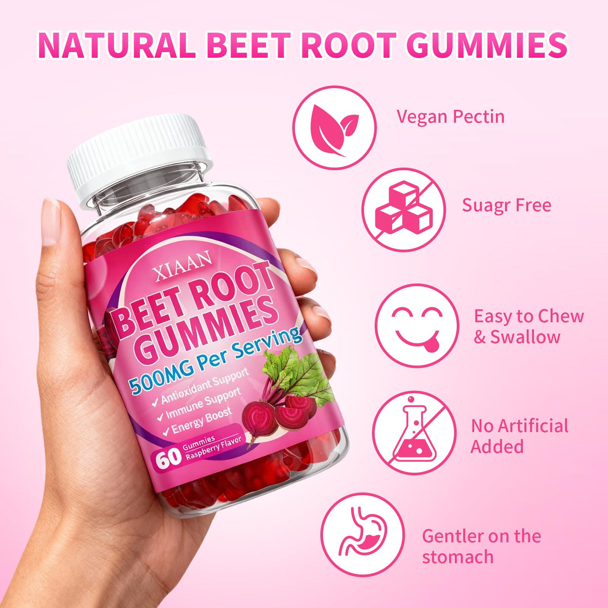 Gummies de racine de betterave XIAAN, prise en main