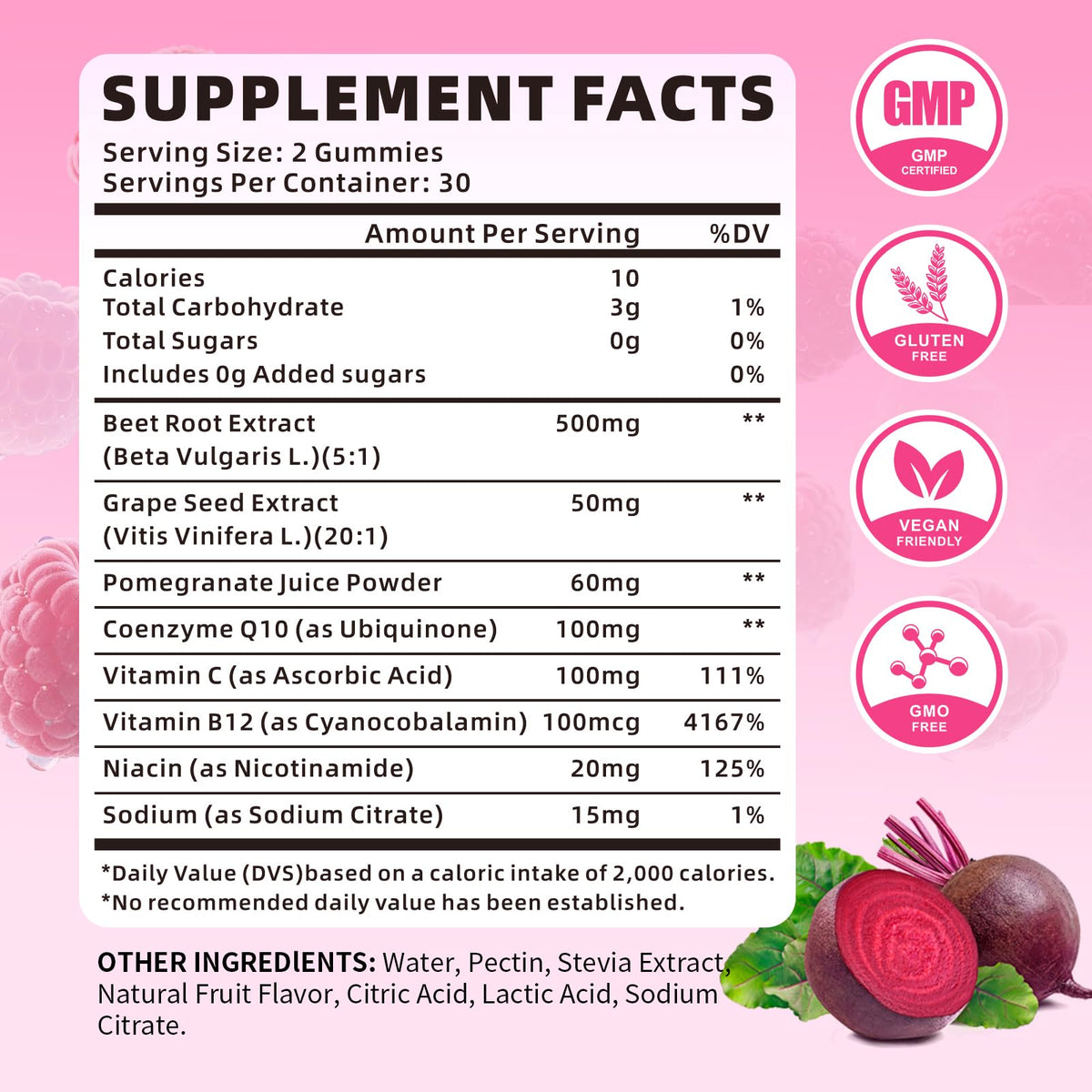 Gummies de racine de betterave XIAAN, vue de côté avec étiquette