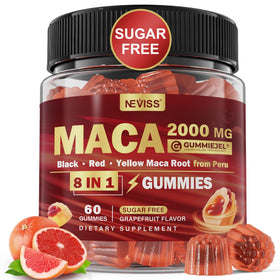 Gummies de racine de maca NEVISS en pot, vue de face