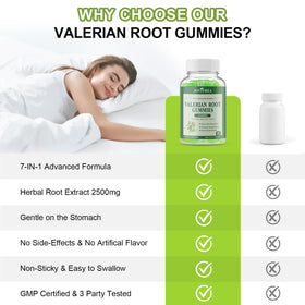 Gummies de racine de valériane bio JOVITHEA, étiquette avec dosage