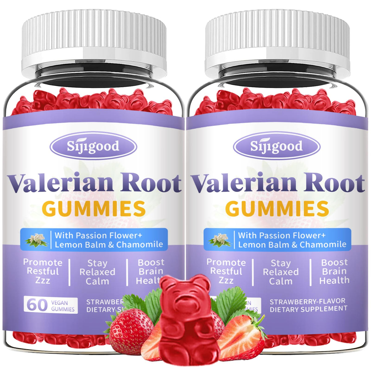 Gummies de racine de valériane bio Sijigood, 120 pièces, packaging avant