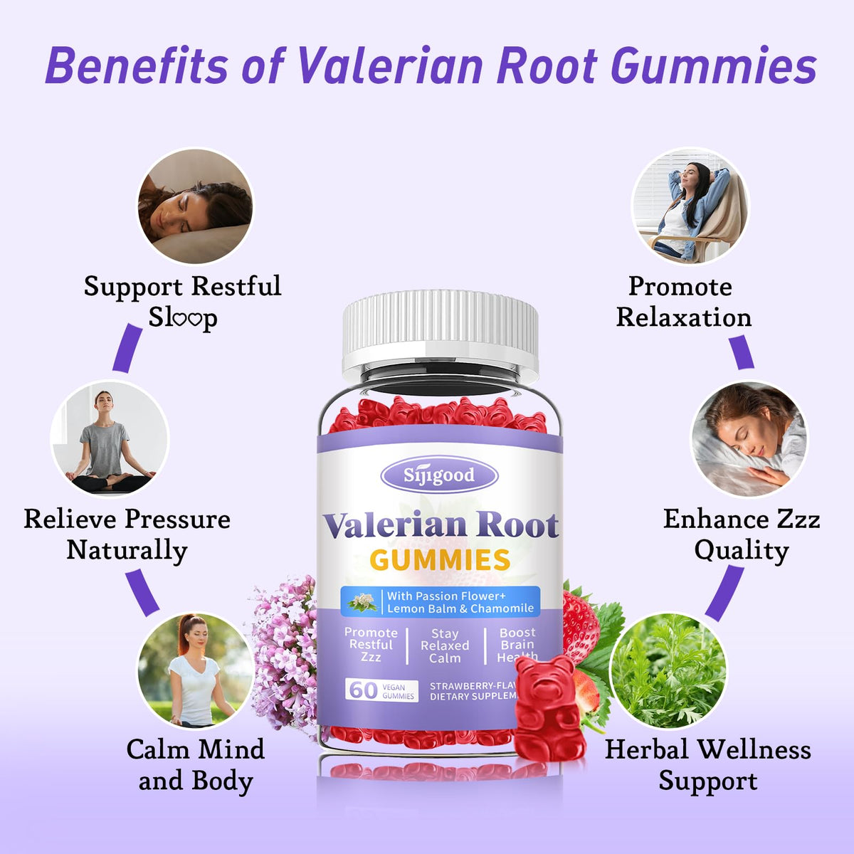 Gummies de racine de valériane bio Sijigood, texture des gummies en gros plan
