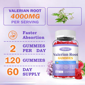 Gummies de racine de valériane bio Sijigood, vue du dessus avec des fruits