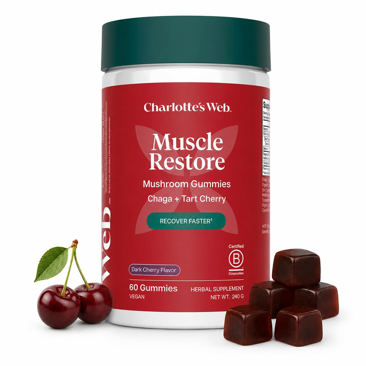 Gummies de récupération musculaire Charlotte's Web avec goût cerise noire