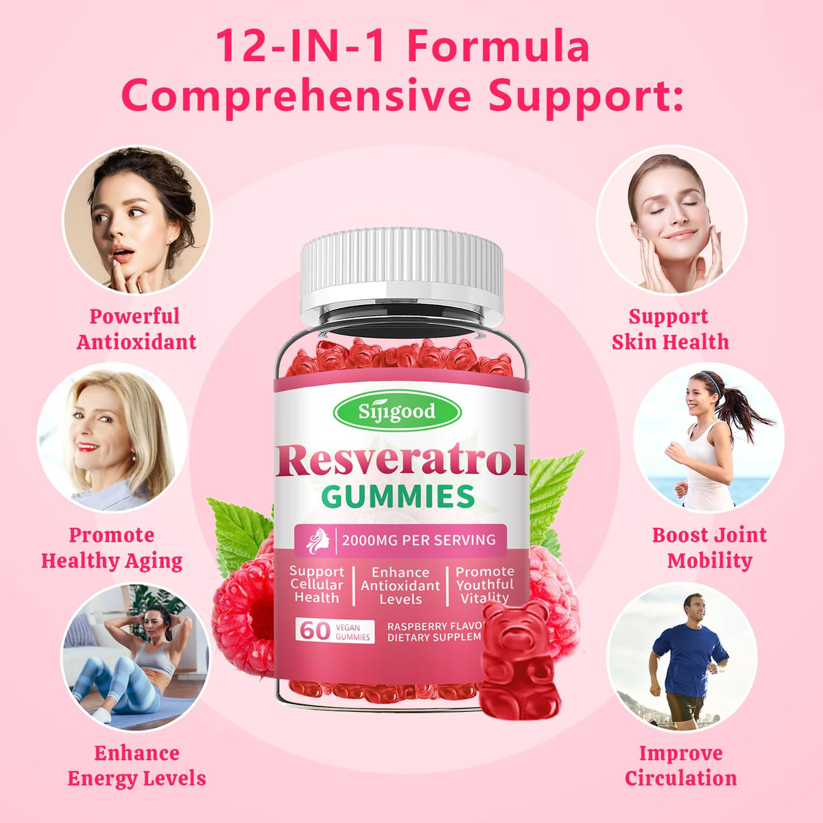 Gummies de resvératrol bio Sijigood, dose recommandée sur une cuillère