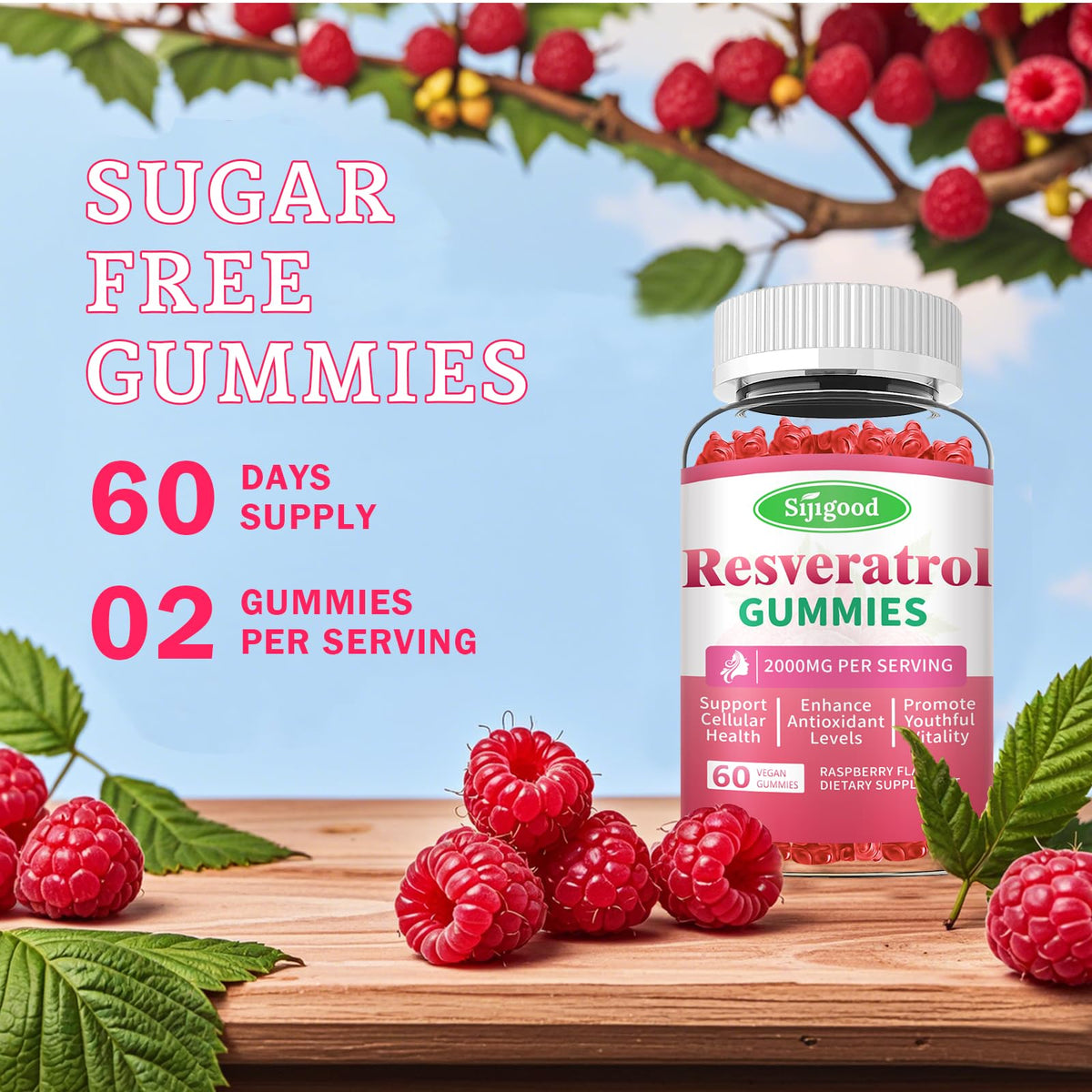 Gummies de resvératrol bio Sijigood, vue de côté