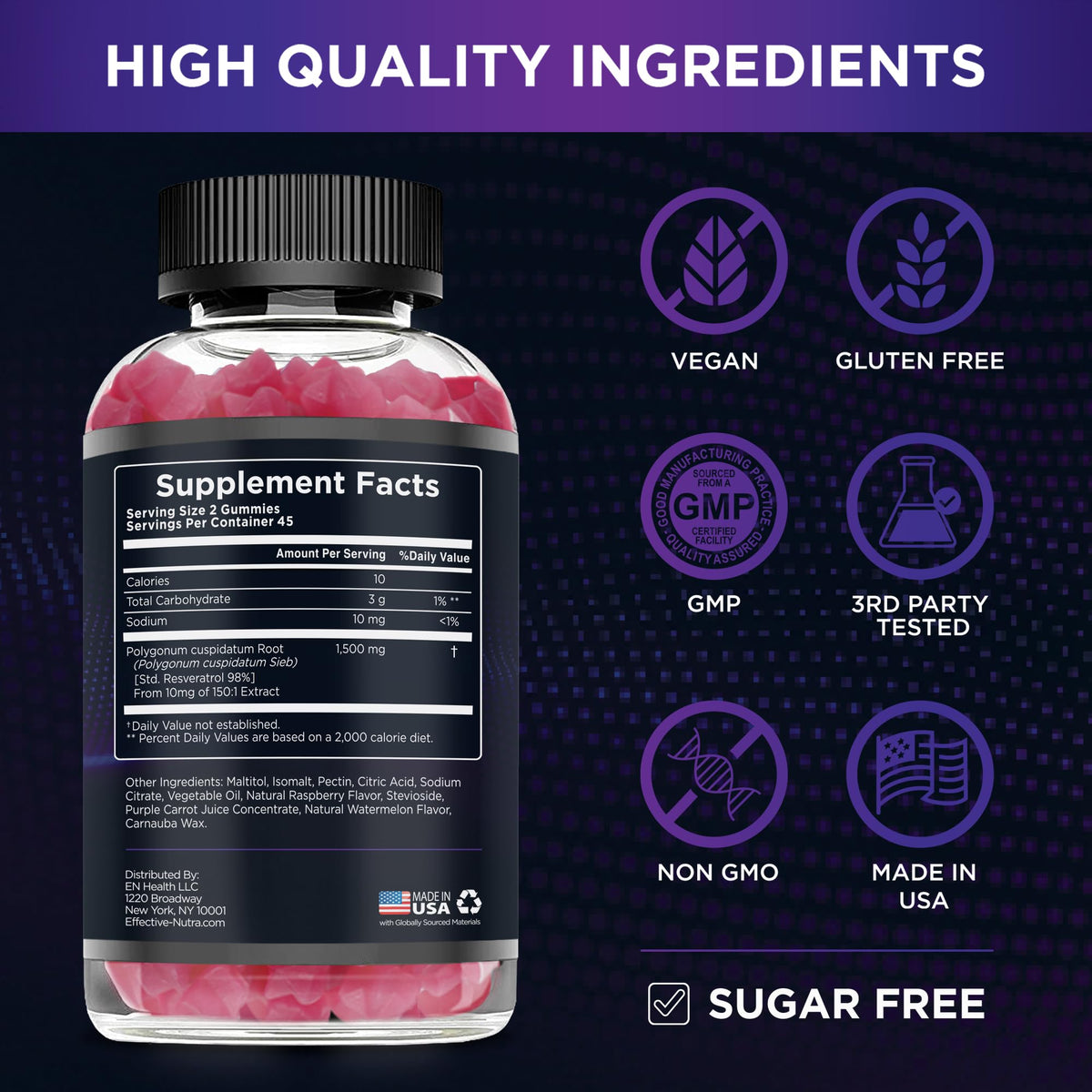 Gummies de resvératrol Effective Nutra dans une main