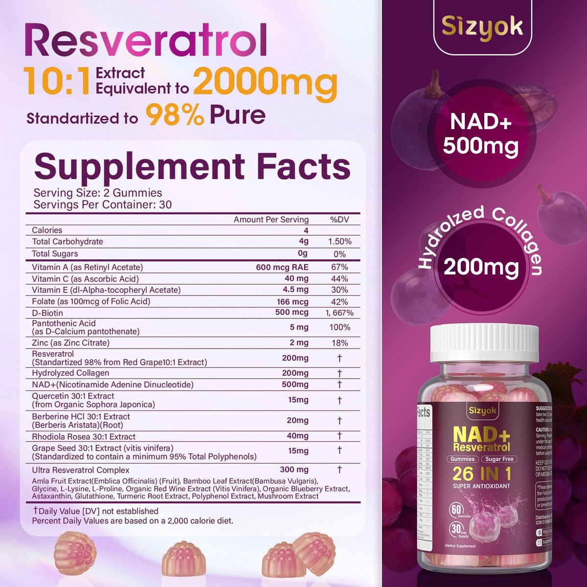 Gummies de resvératrol NAD Sizyok sur une table