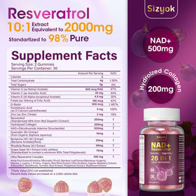 Gummies de resvératrol NAD Sizyok sur une table