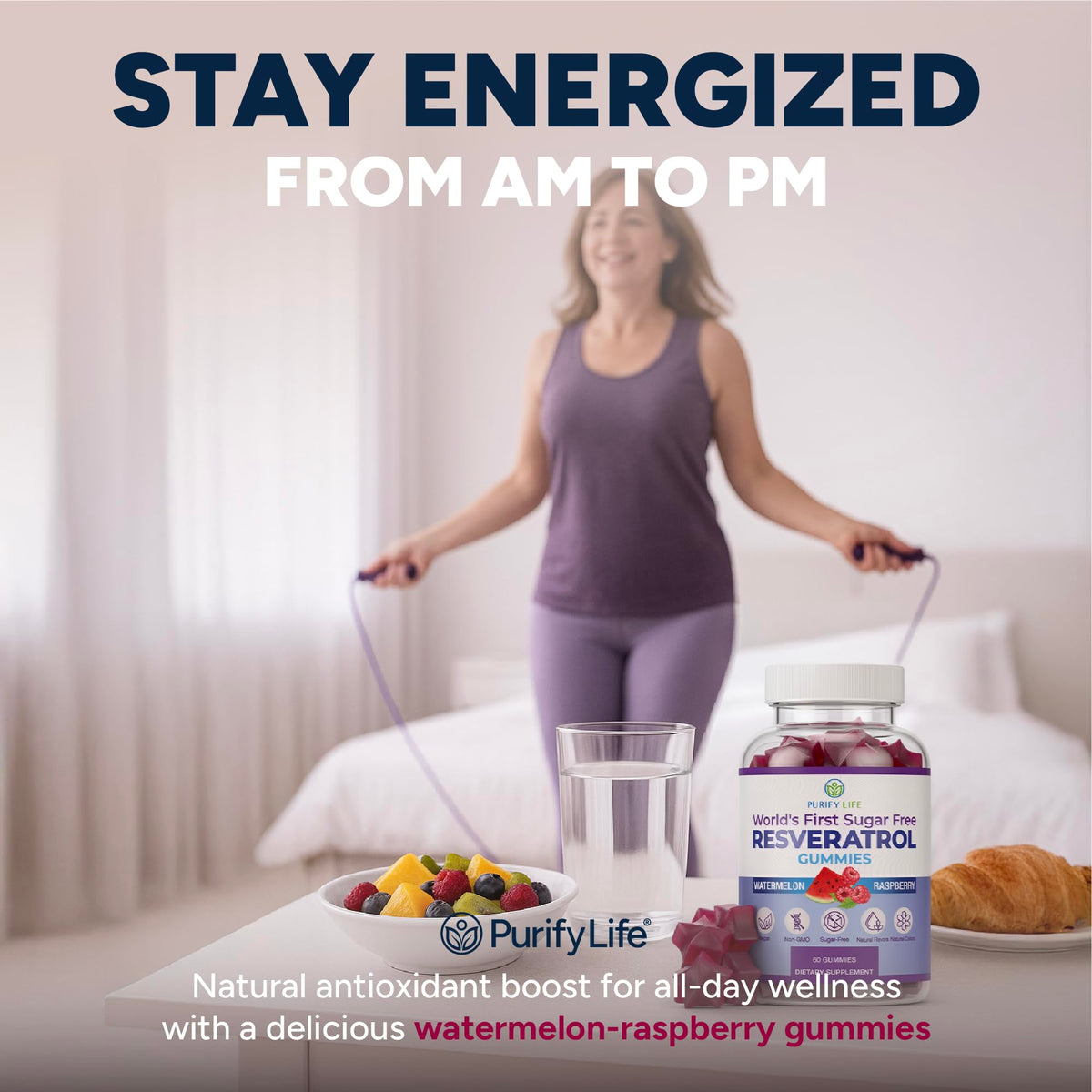 Gummies de resvératrol Purify Life avec une boîte ouverte