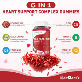 Gummies de riz rouge avec CoQ10 dans une main, taille réelle