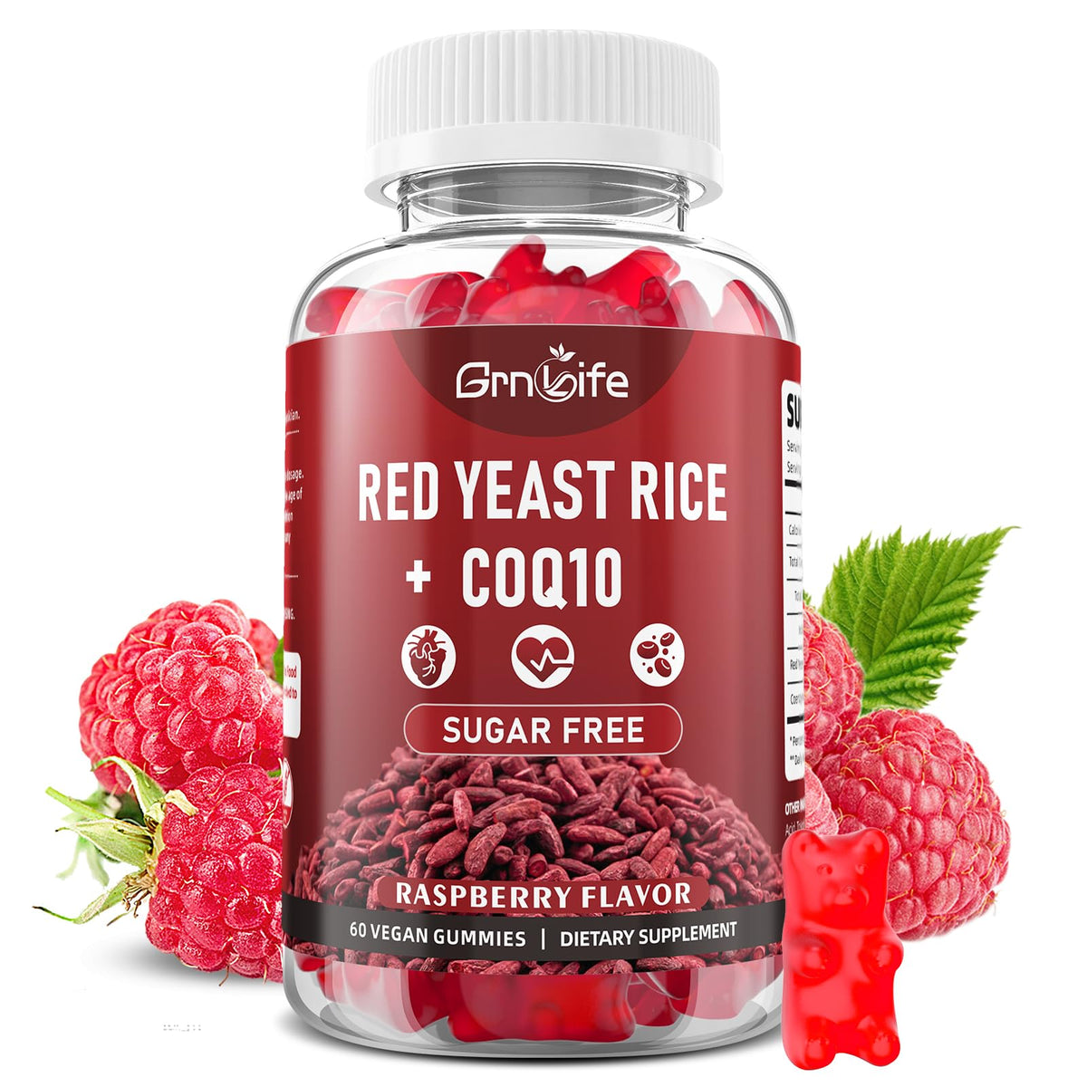Gummies de riz rouge GrnLife avec CoQ10, vue avant