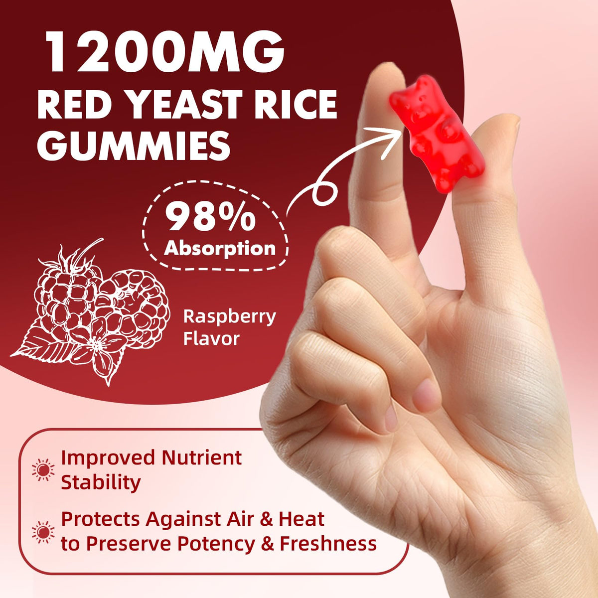 Gummies de riz rouge GrnLife, étiquette de la bouteille