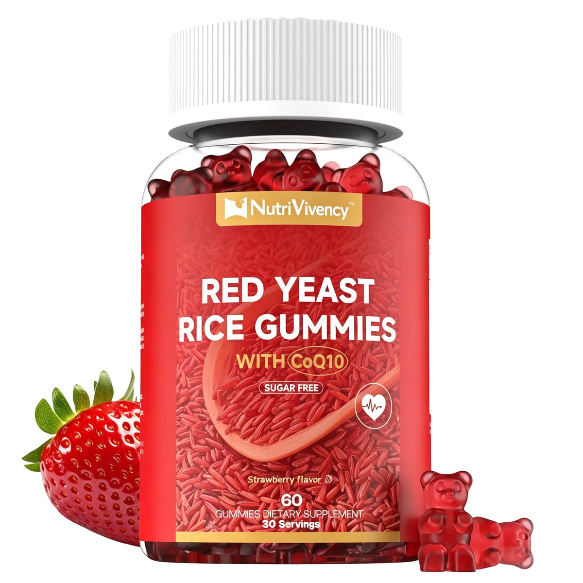 Gummies de riz rouge NutriVivency avec CoQ10, vue de face