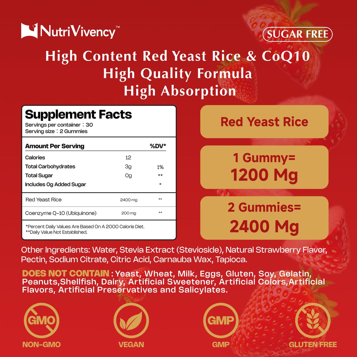 Gummies de riz rouge NutriVivency, emballage et détails