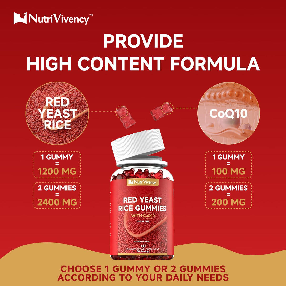 Gummies de riz rouge NutriVivency, texture et couleur naturelle