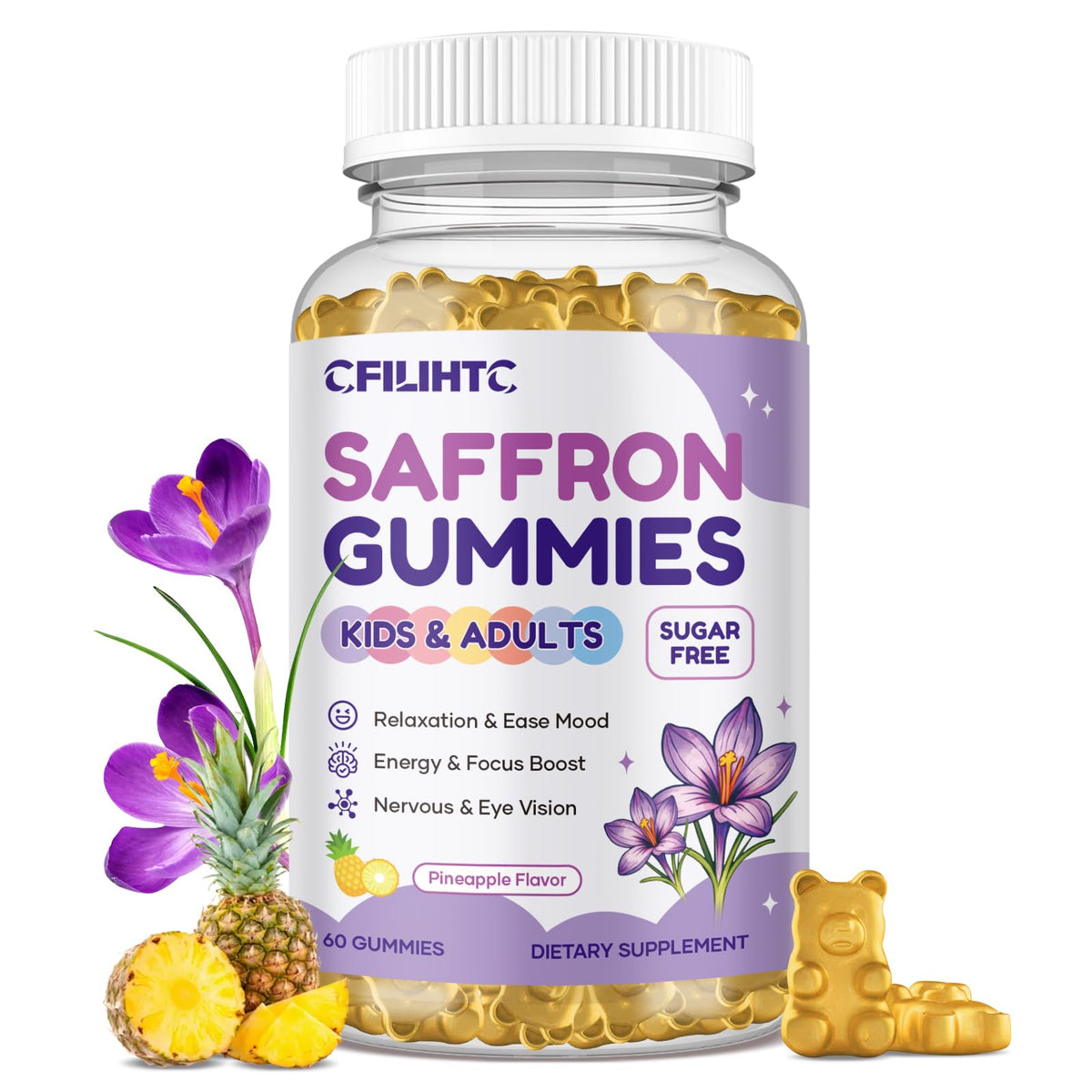 Gummies de Safran CFILIHTC 60 comprimés saveur ananas vue de face