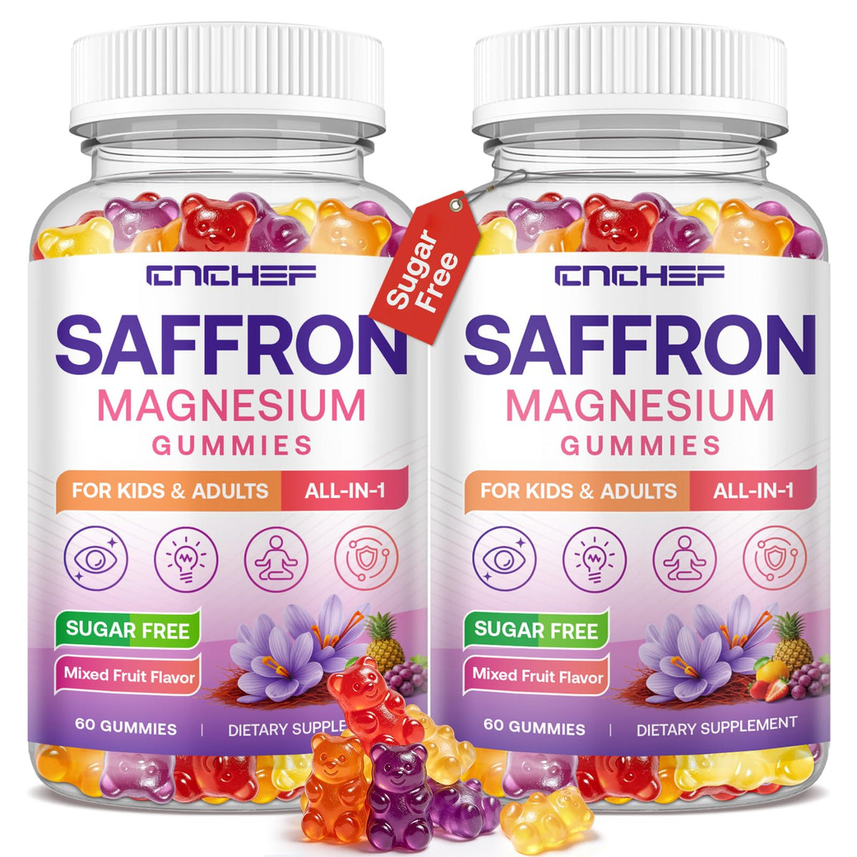 Gummies de Safran CNCHEF flacon avec gummies à saveur de fruits