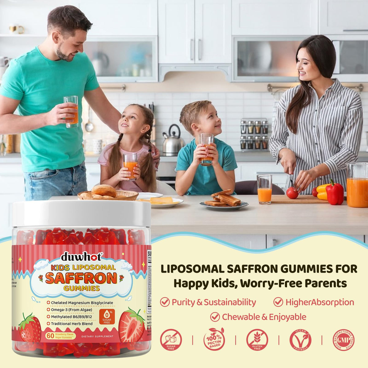 Gummies de safran duwhot, format de 449g sur une table