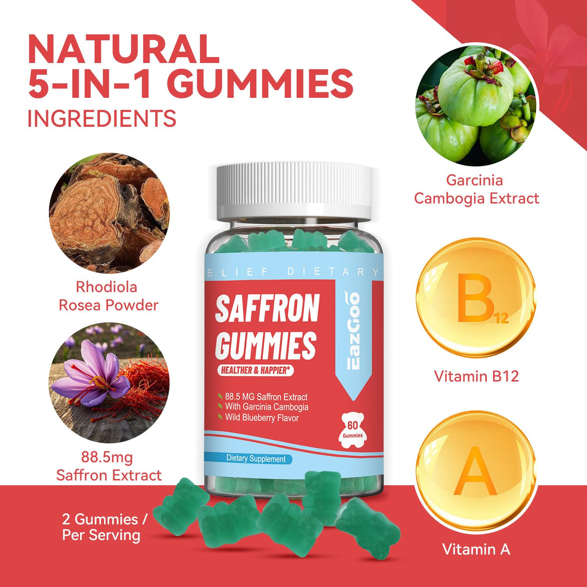 Gummies de Safran EAZGOO montrant la texture des gummies