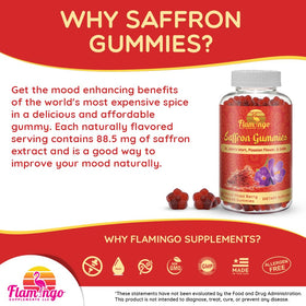 Gummies de safran Flamingo Supplements dans un bol sur une table