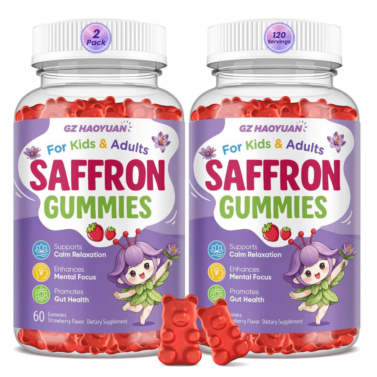 Gummies de Safran GZ HAOYUAN en pot avec étiquette colorée