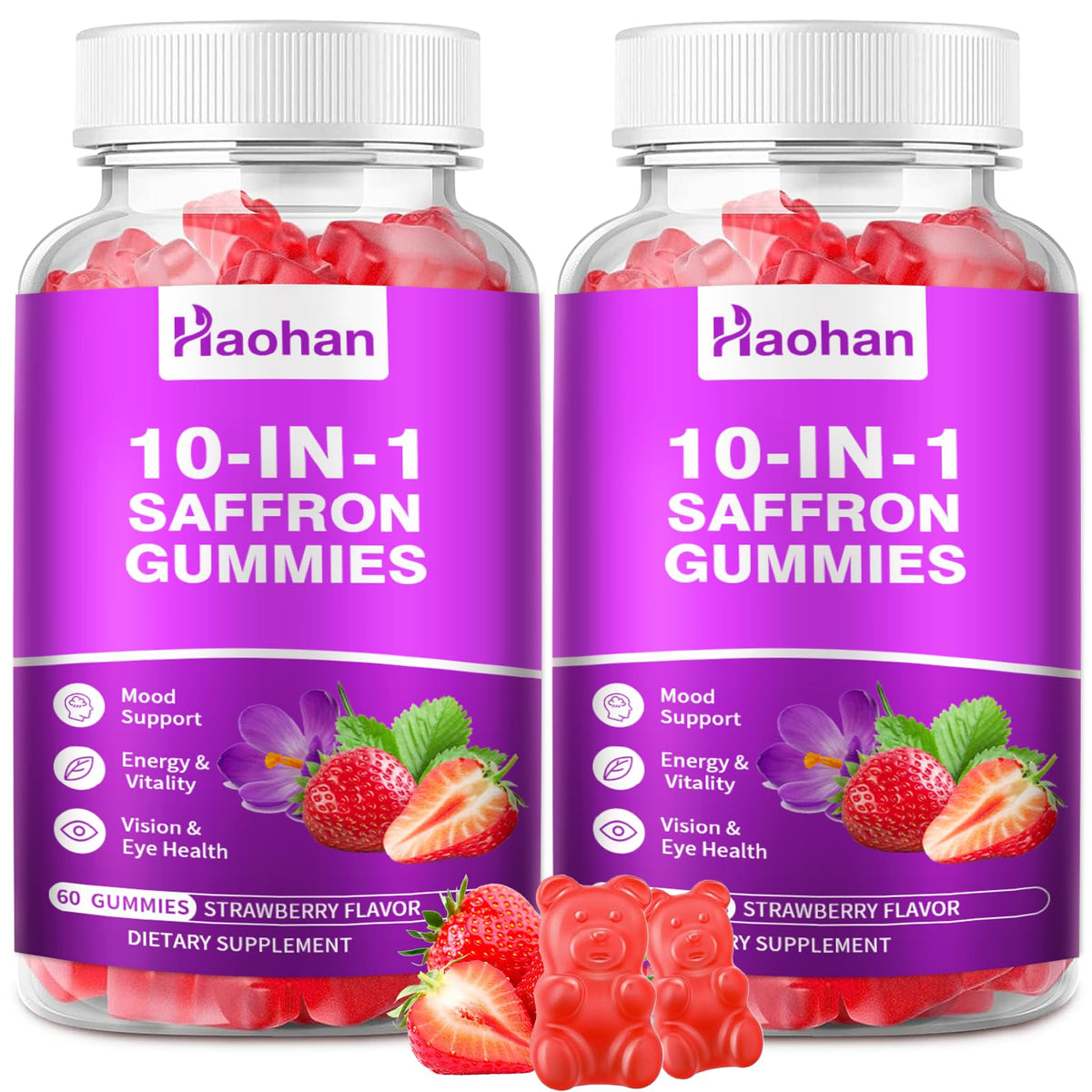 Gummies de safran Haohan 10-en-1, vue de face