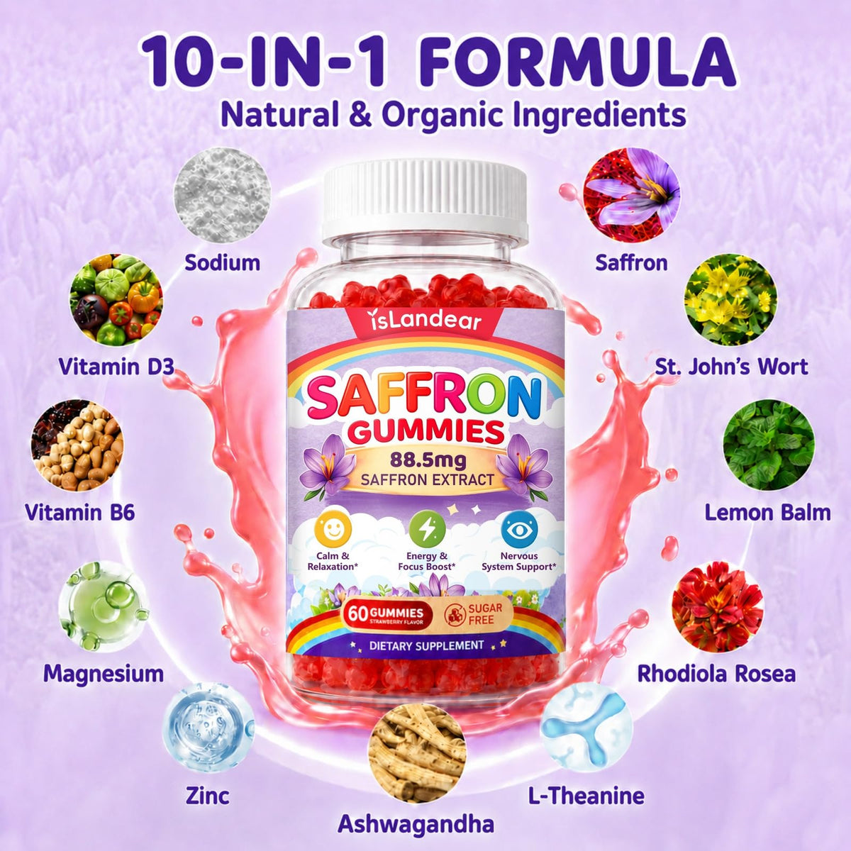 Gummies de safran isLandear sur une table avec des fruits