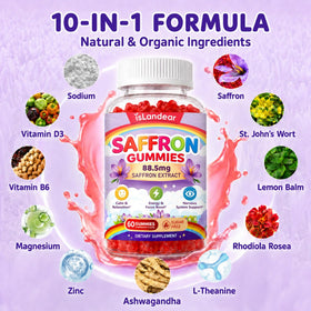 Gummies de safran isLandear sur une table avec des fruits