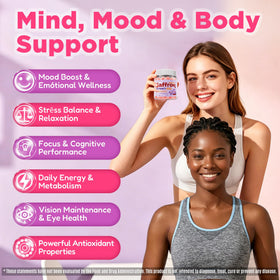 Gummies de Safran Liposomal 100mg avec magnésium glycinate sur fond blanc