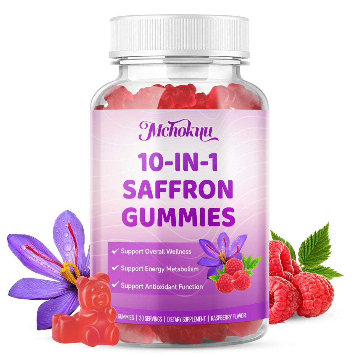 Gummies de Safran Mchokuu à côté d'une tasse de thé