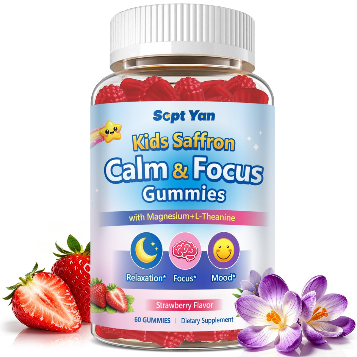 Gummies de Safran SEPT YAN pour enfants, boîte avant avec 60 unités