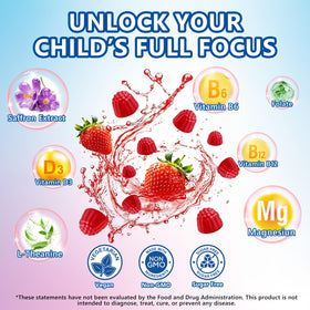 Gummies de Safran SEPT YAN, présentation avec des fraises fraîches