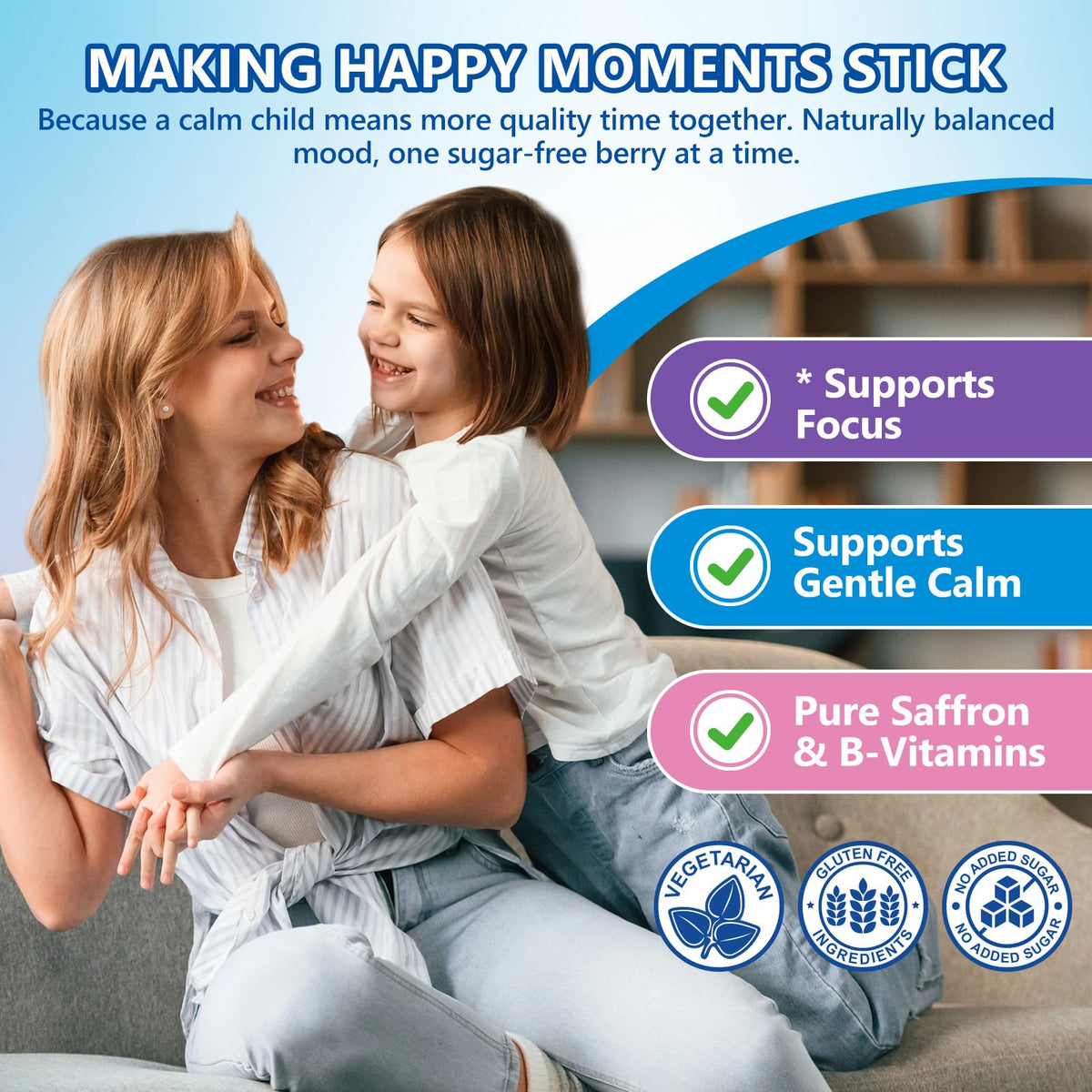 Gummies de Safran SEPT YAN sur une table avec un livre pour enfants