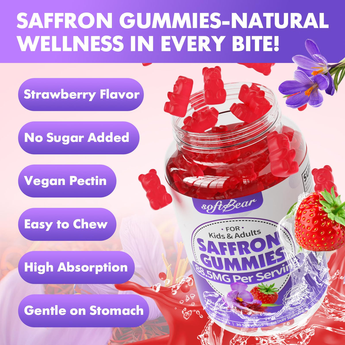 Gummies de Safran softbear 10-en-1 avec ingrédients naturels