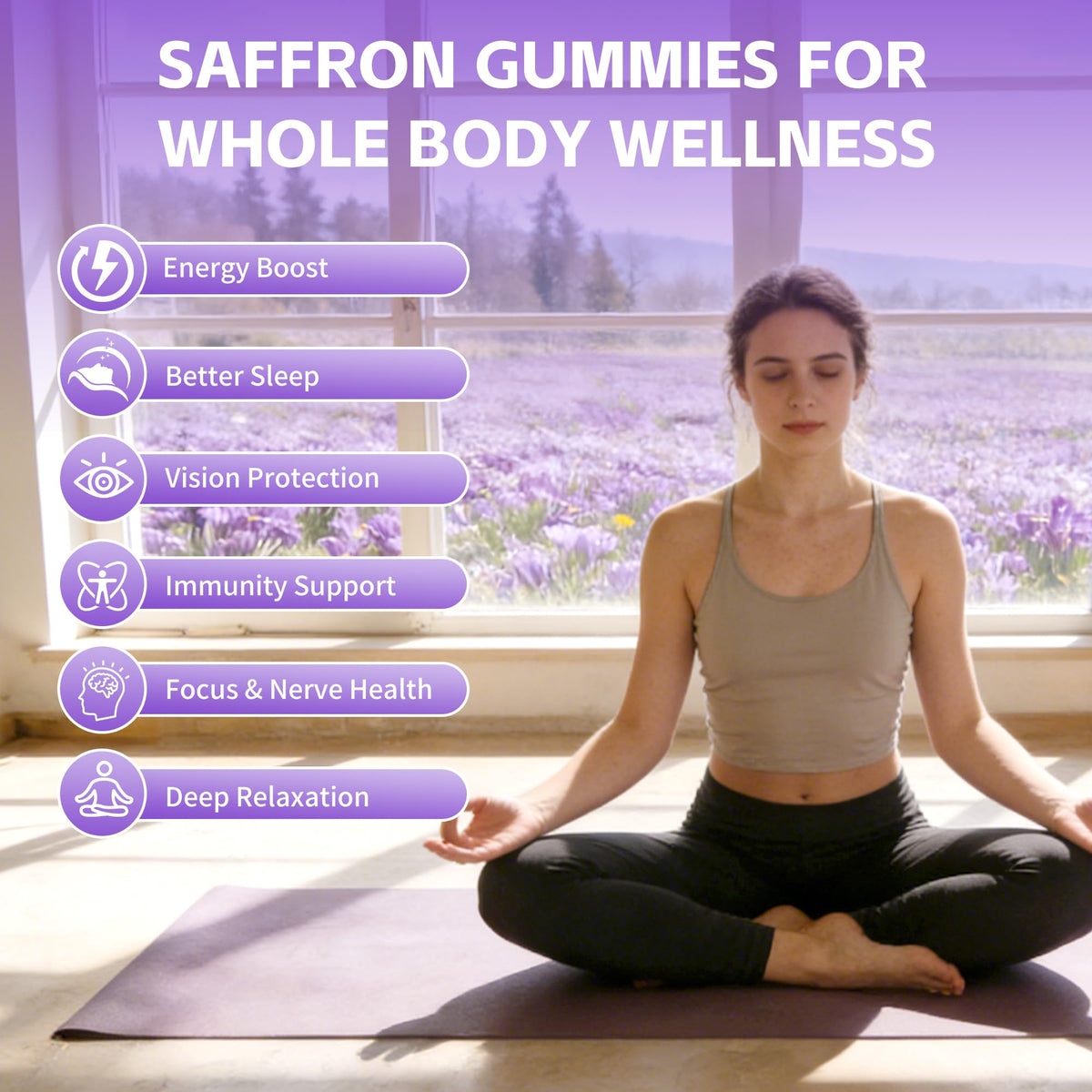 Gummies de safran Wordln montrant la texture et la couleur des gummies