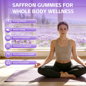 Gummies de safran Wordln montrant la texture et la couleur des gummies