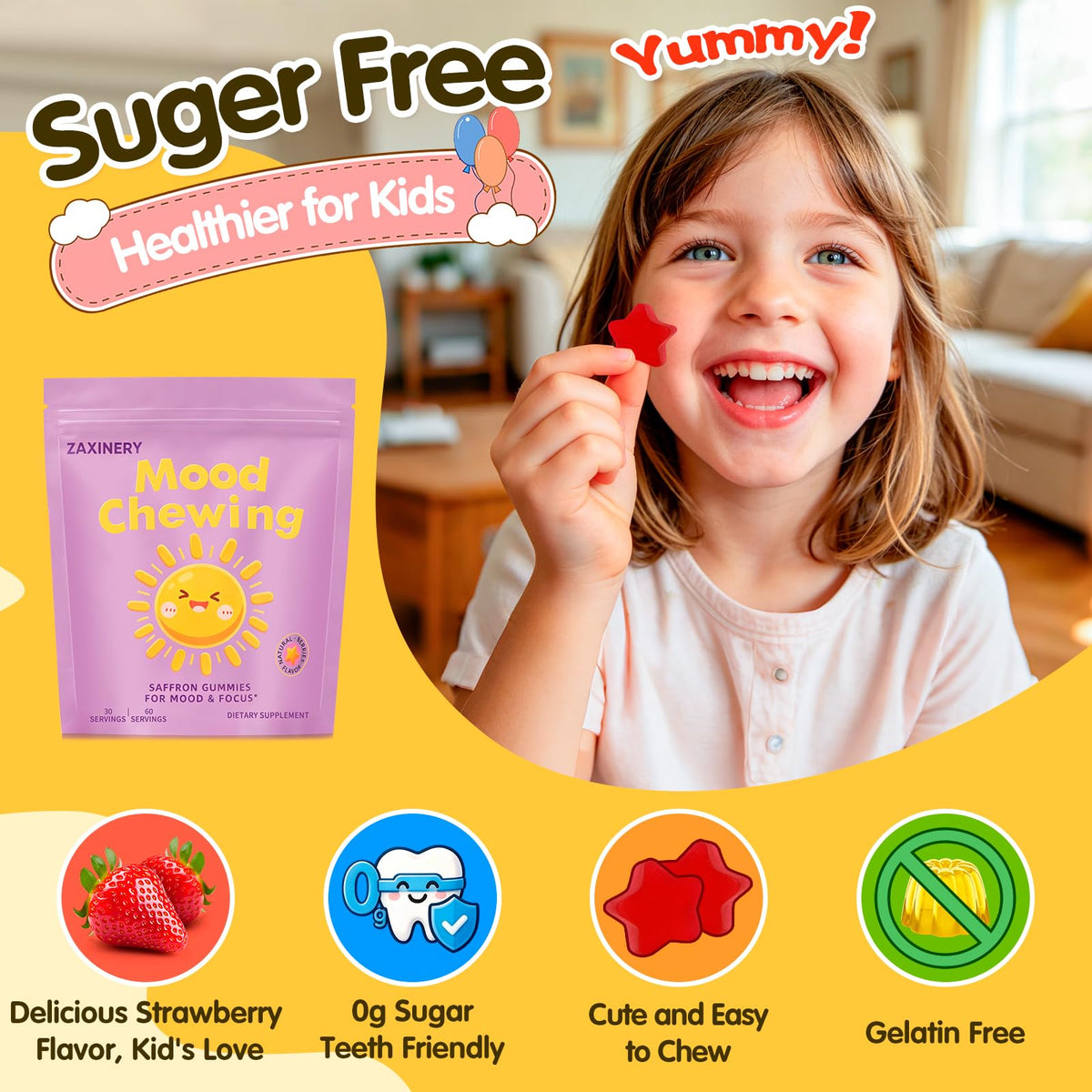 Gummies de Safran ZAXINERY montrant la couleur attrayante des gummies