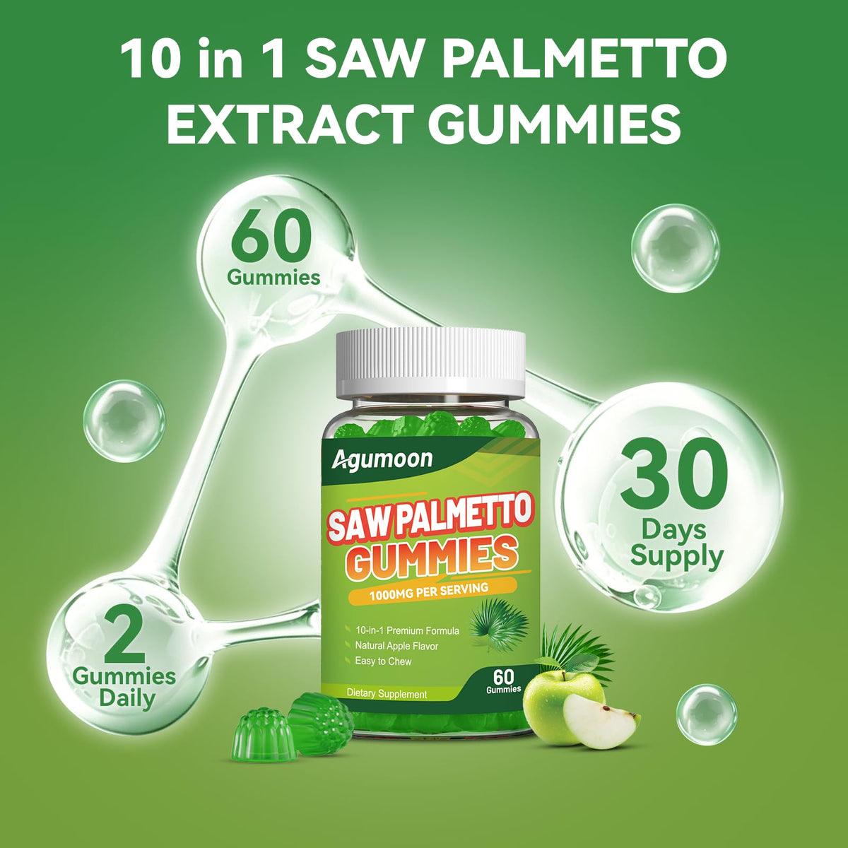 Gummies de Saw Palmetto d'Agumoon dans un flacon ouvert