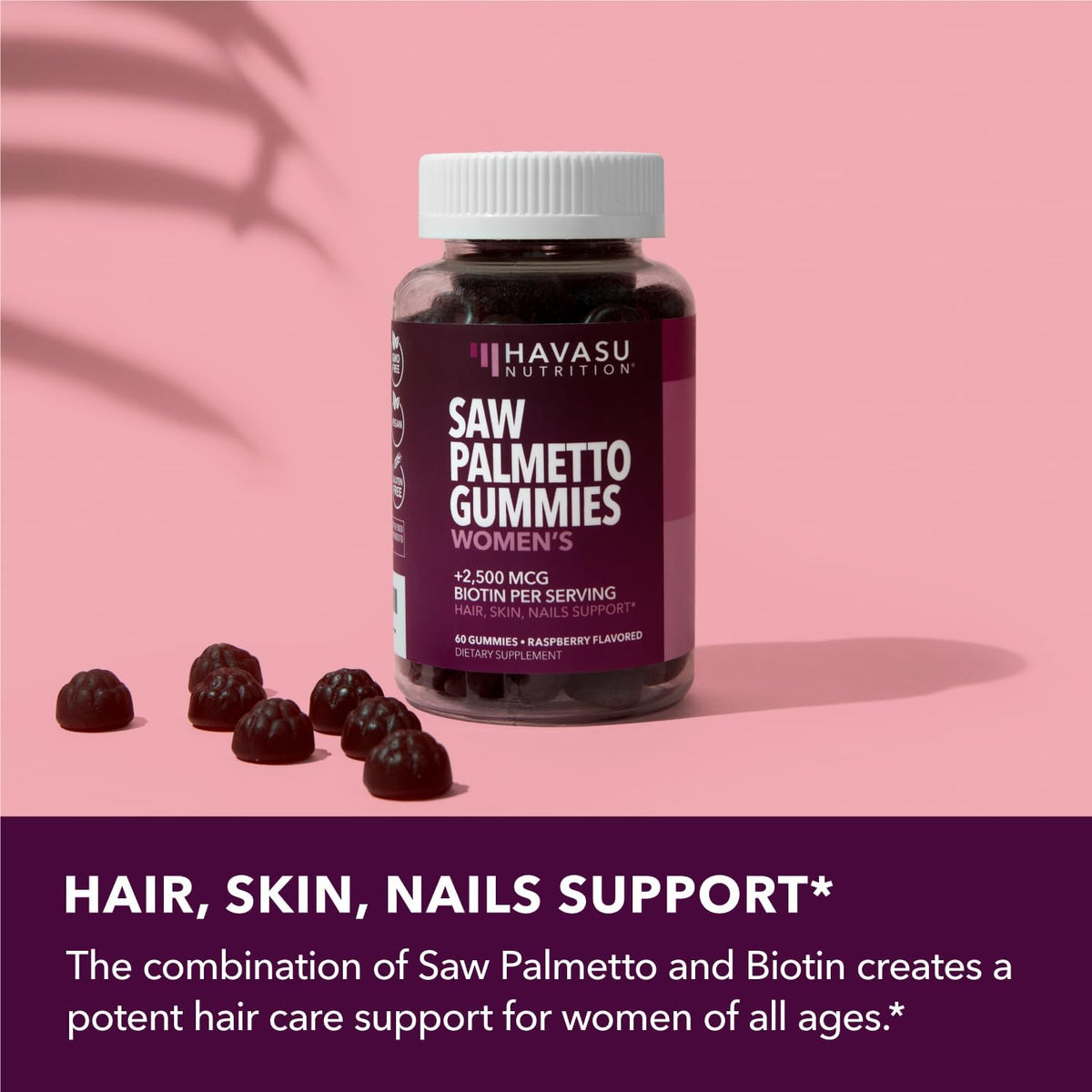 Gummies de Saw Palmetto HAVASU NUTRITION, présentation sur une table