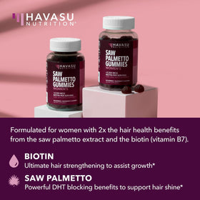 Gummies de Saw Palmetto HAVASU NUTRITION, vue de dessus avec pot ouvert