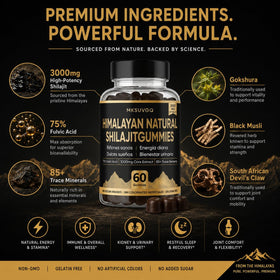 Gummies de Shilajit MKSUVGQ présentés sur une surface en bois