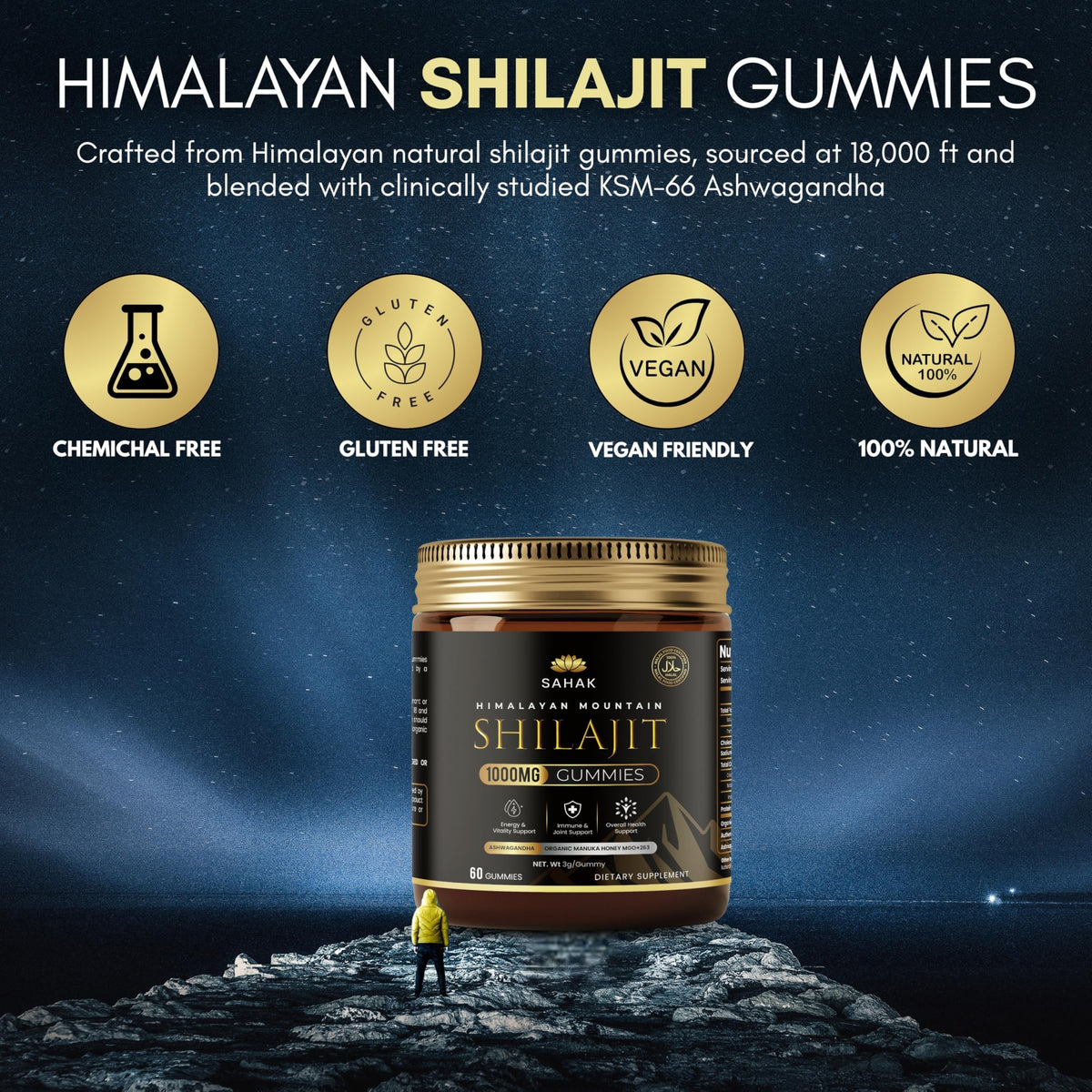 Gummies de Shilajit SAHAK avec un fond naturel