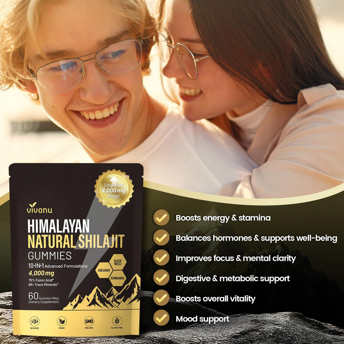 Gummies de Shilajit VivoNu avec des ingrédients naturels