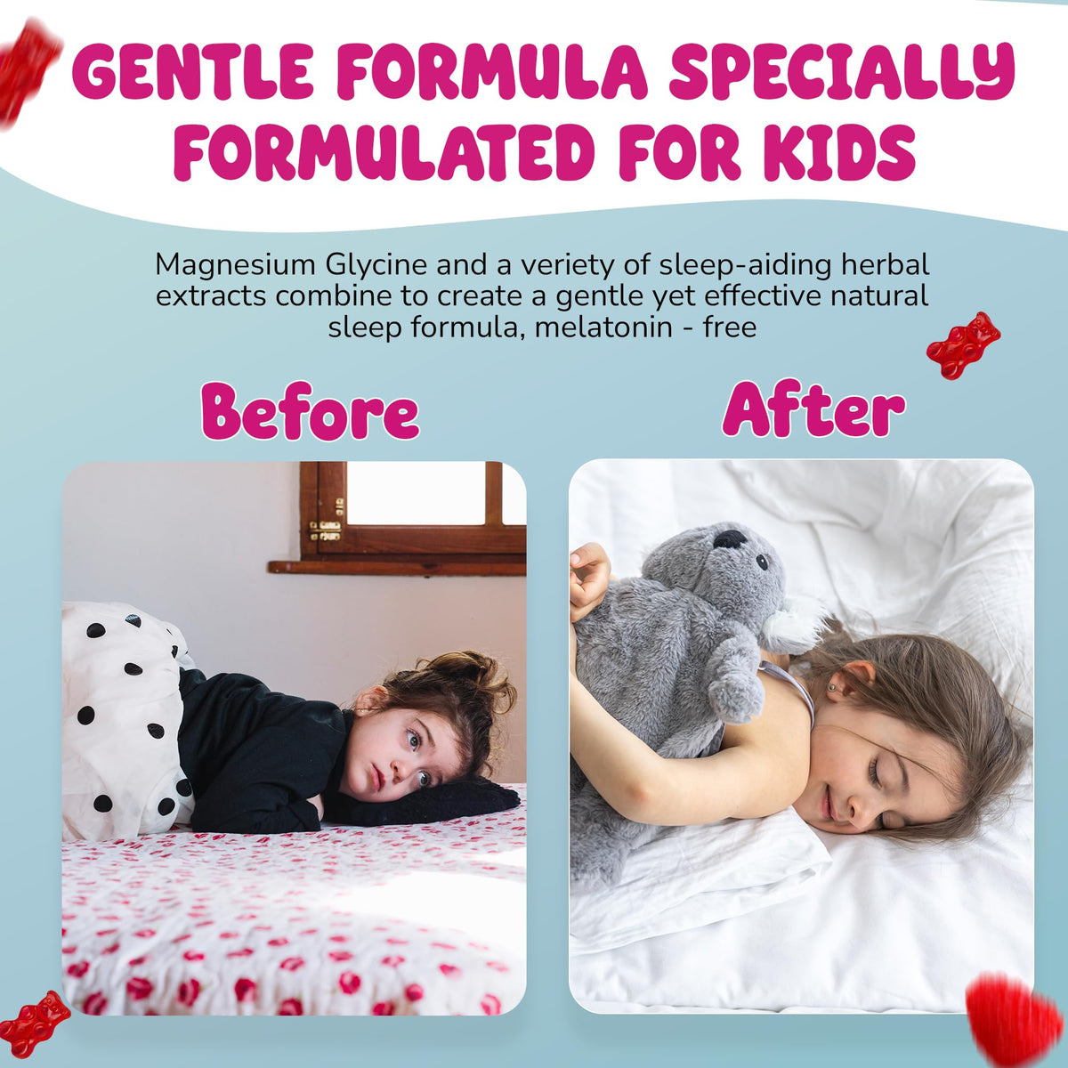 Gummies de sommeil Devoo, flacon ouvert avec gummies visibles