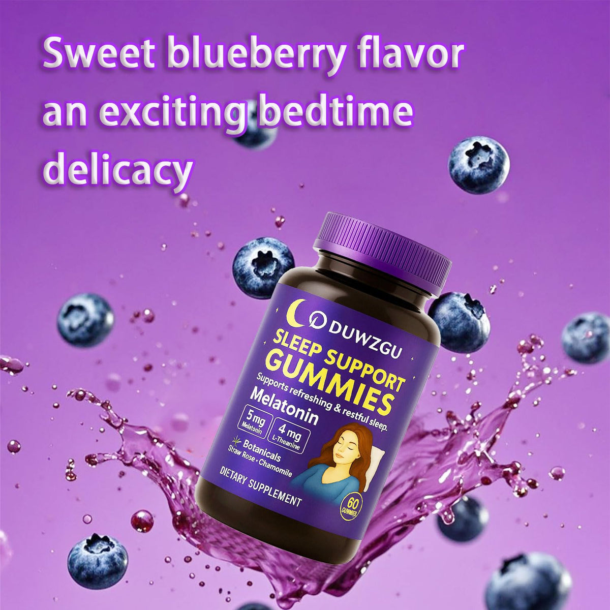 Gummies de Sommeil DUWZGU sur une table avec des baies