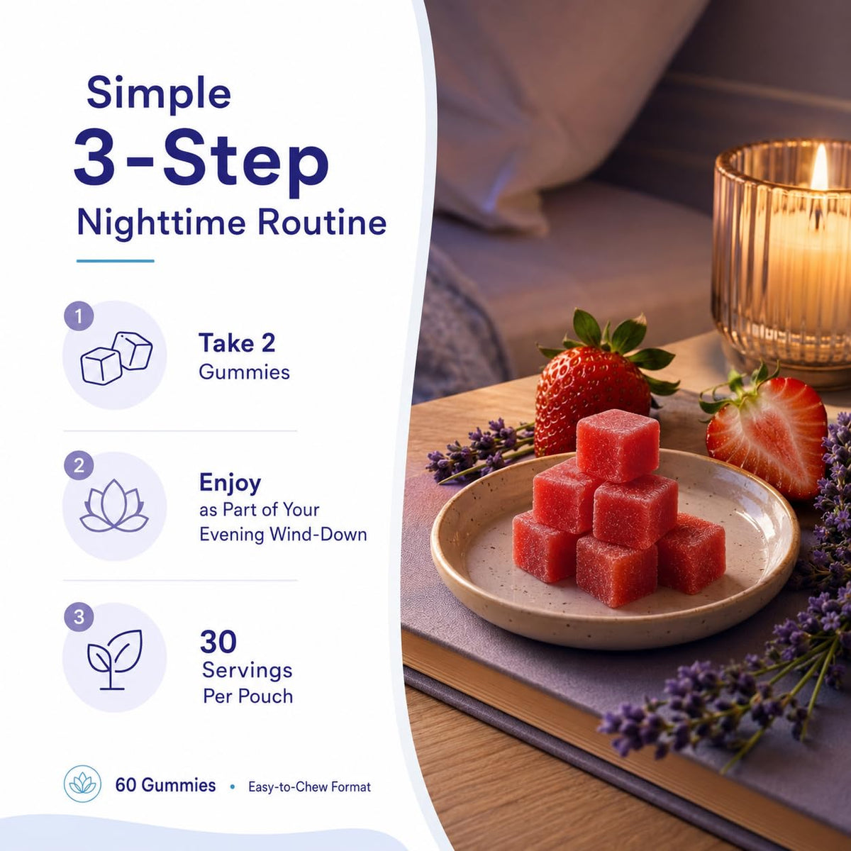 Gummies de sommeil Dvloge sur un fond apaisant avec des livres