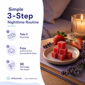 Gummies de sommeil Dvloge sur un fond apaisant avec des livres